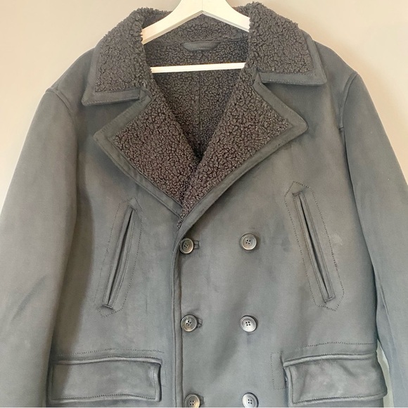 Zara Faux Suede Black Pea Coat - Picture 2 of 12